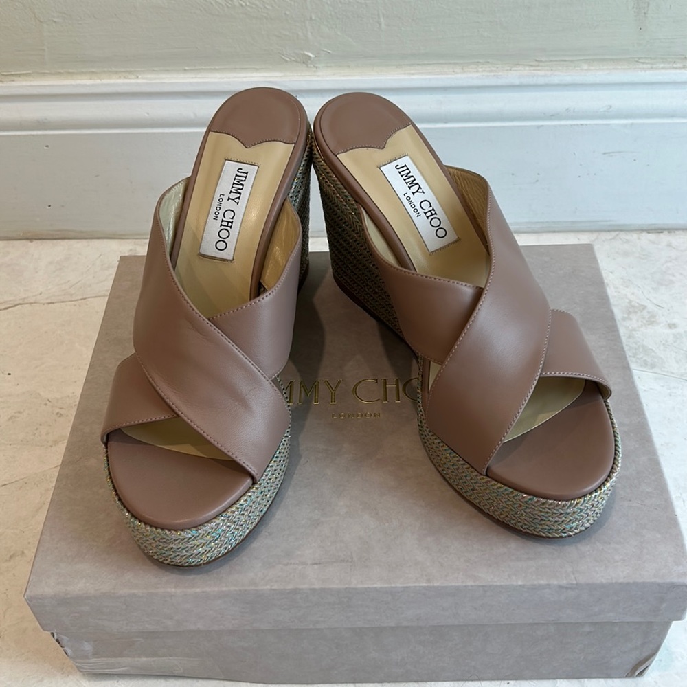 JIMMY CHOO
Dovina 100 Leather Wedge, Pink Ballet, Size 39.5